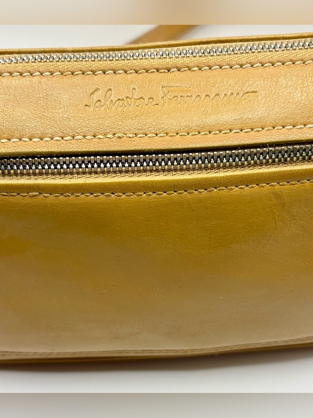 Vintage Salvatore Ferragamo Tan Leather Pouchette Shoulder Bag - Picture 2 of 16